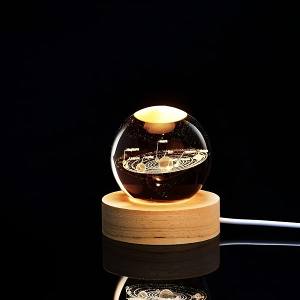 3d Galaxy Solar System Crystal Ball Night Light With Wooden Base For Boys And Girls