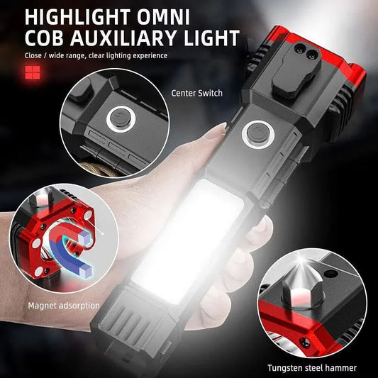 High-power Led Torch Light Rechargeable Flashlight And Multi Functional Tactical Hammer