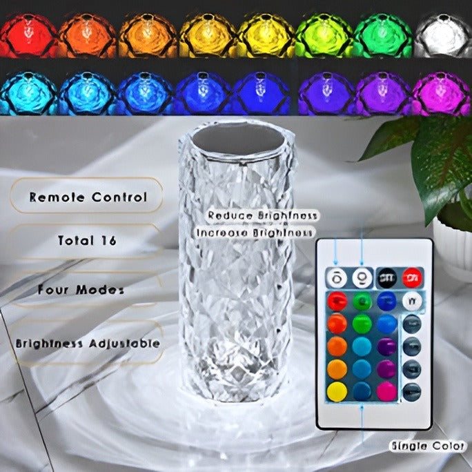 16 Colors Diamond Rose Crystal Lamp Bedside Acrylic Table Lamp | Led Diamond Touch Lamp With Remote