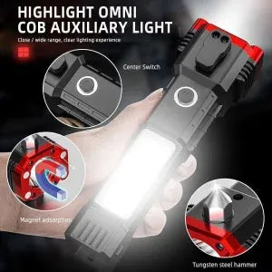 High-power Led Torch Light Rechargeable Flashlight And Multi Functional Tactical Hammer