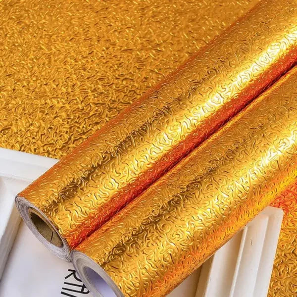 Golden Foil Kitchen Wallpaper Sticker (60*200 cm) | Peel & Stick Aluminum Foil Wallpaper
